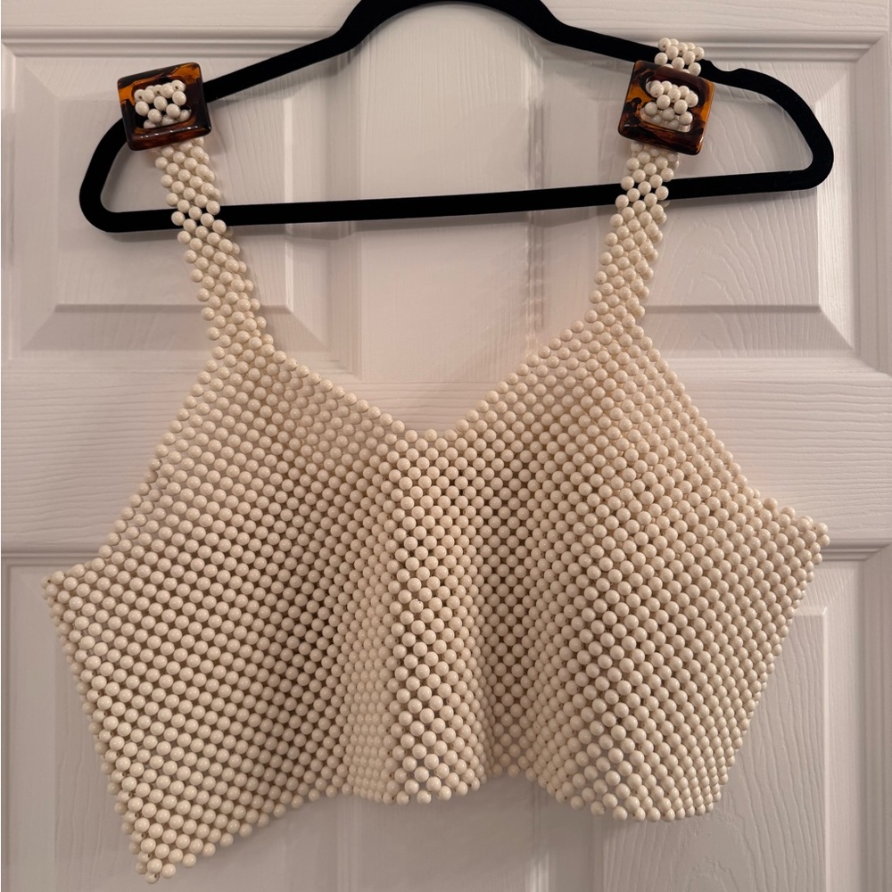 Elegant Cream Beaded Women's Top